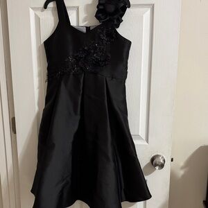 Bonnie Jean Black Formal Kids Dress with Floral Accents